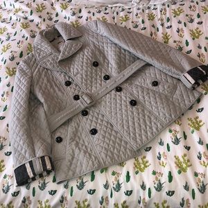 BURBERRY belted double breasted quilted jacket
